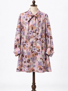 Vintage 1970s Lavender Pink Floral, T Shirt Style, Mini Shift Dress